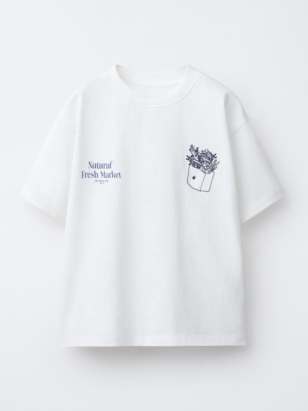 Zara White Kids Graphic Tee with Navy Pocket Illustration